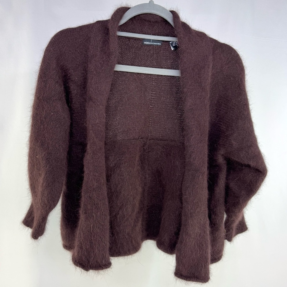 Moda International Angora rabbit fur blend open front Cardigan sweater small